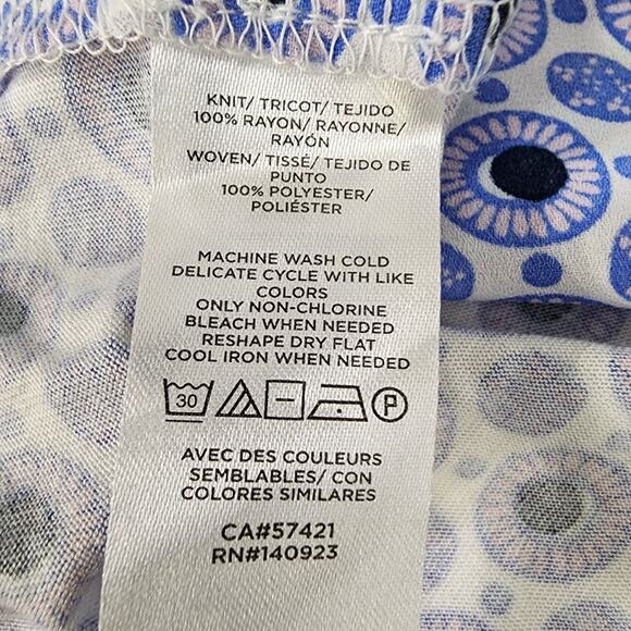 LOFT Blouse Womens Small Blue Geometric Button Popover Ruffle Neck Sleeveless - Picture 9 of 10